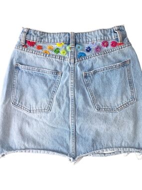Billabong x Sincerely Jules Custom Hand Embroidered Denim Mini Skirt Sz 25
